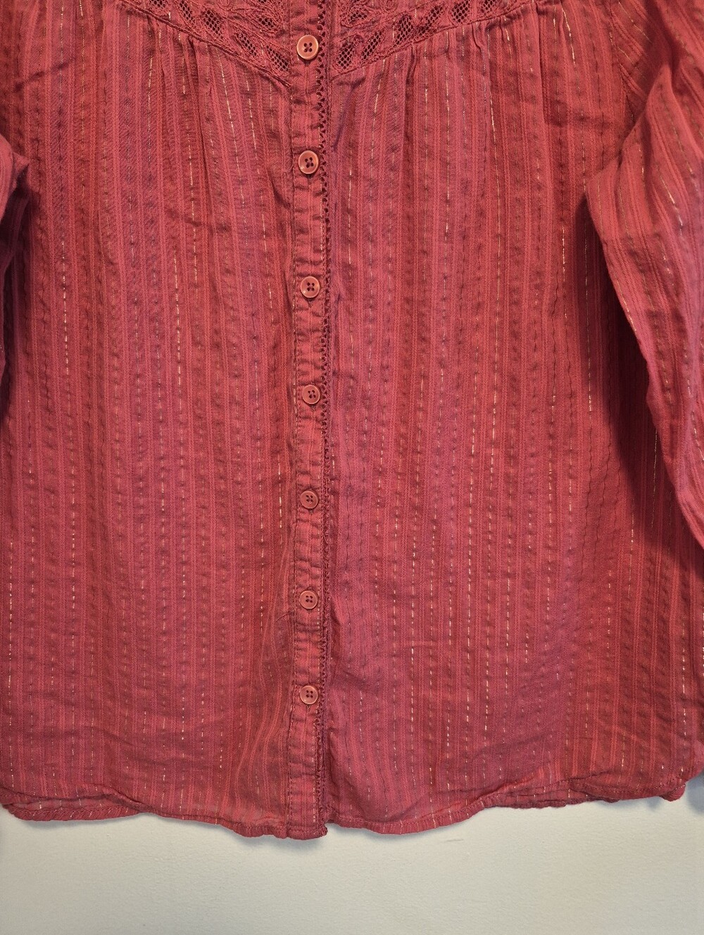 Anthropologie Pilcro The Victoria Lace Button Down Blouse Pink Metallic Sz 14 - Picture 7 of 14